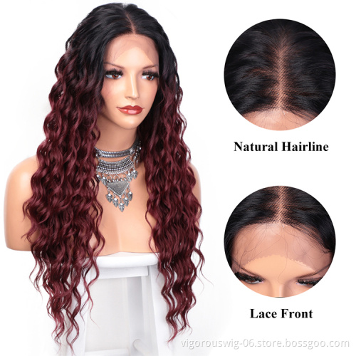Vigorous Lace Front Wigs Long Wavy Synthetic Wigs for Black Women Ombre Curly Red Wigs with Natural Hairline